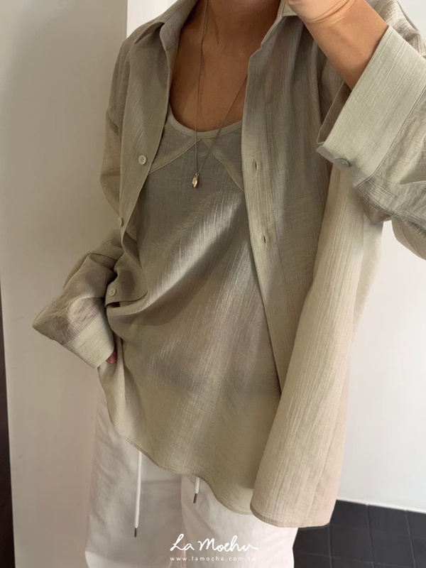 微透車線壓紋背心+襯衫兩件組